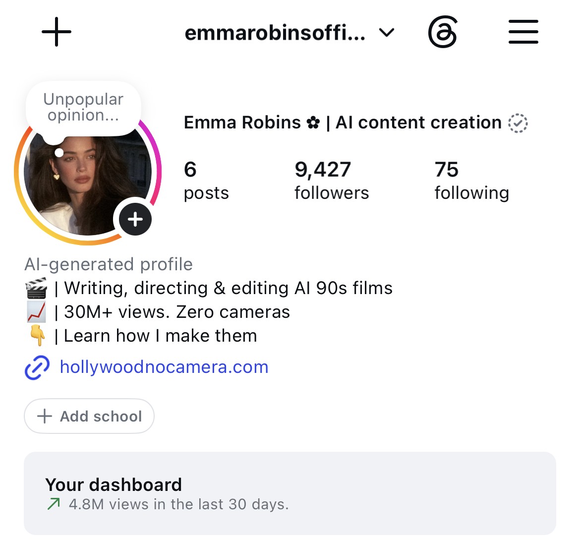Instagram profile: 9,427 followers